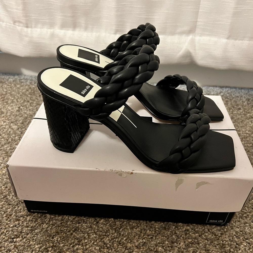NWT Dolce Vita Black Braided Block Heel Sandals